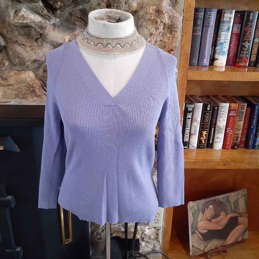 Ann Taylor Faux Wrap Top Sweater M Purple